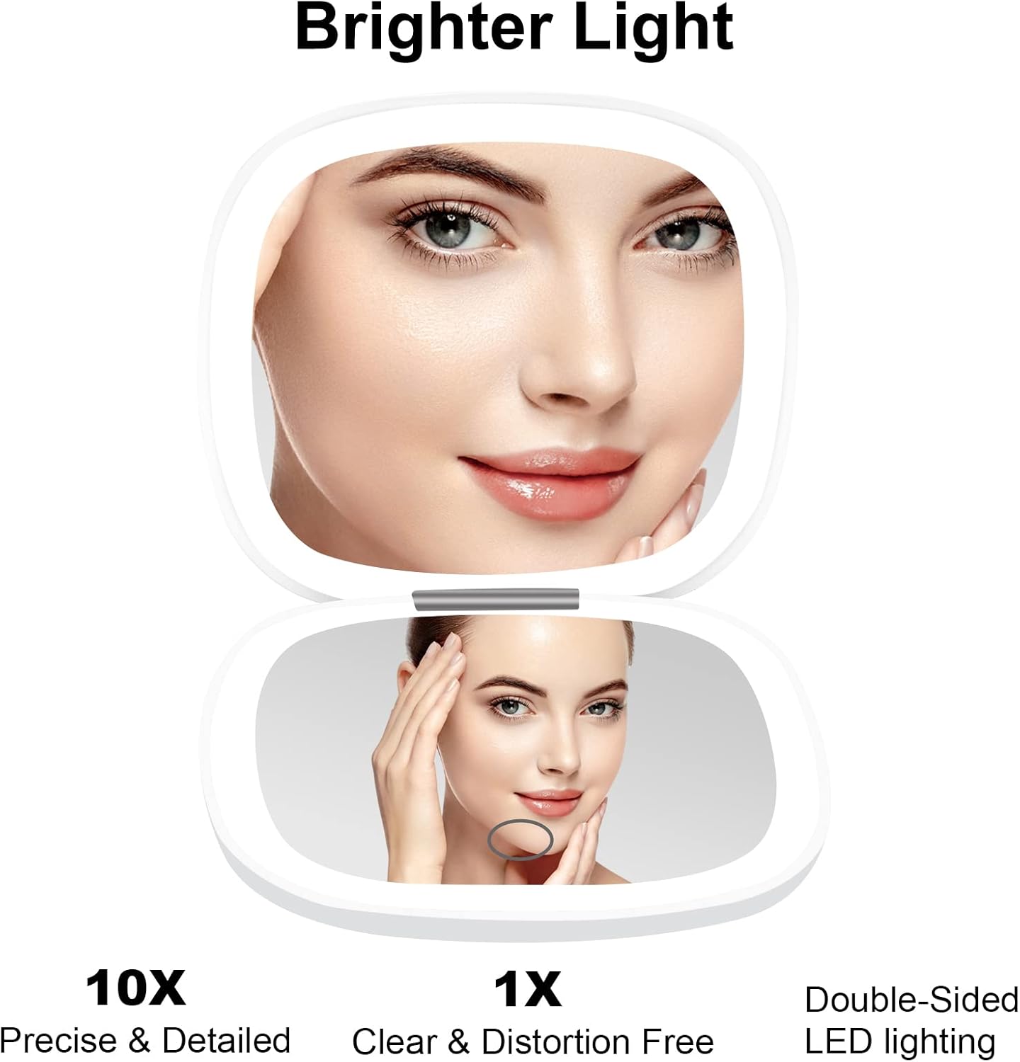 Compact LED Lighted Travel Mirror with 1X & 10X Magnification