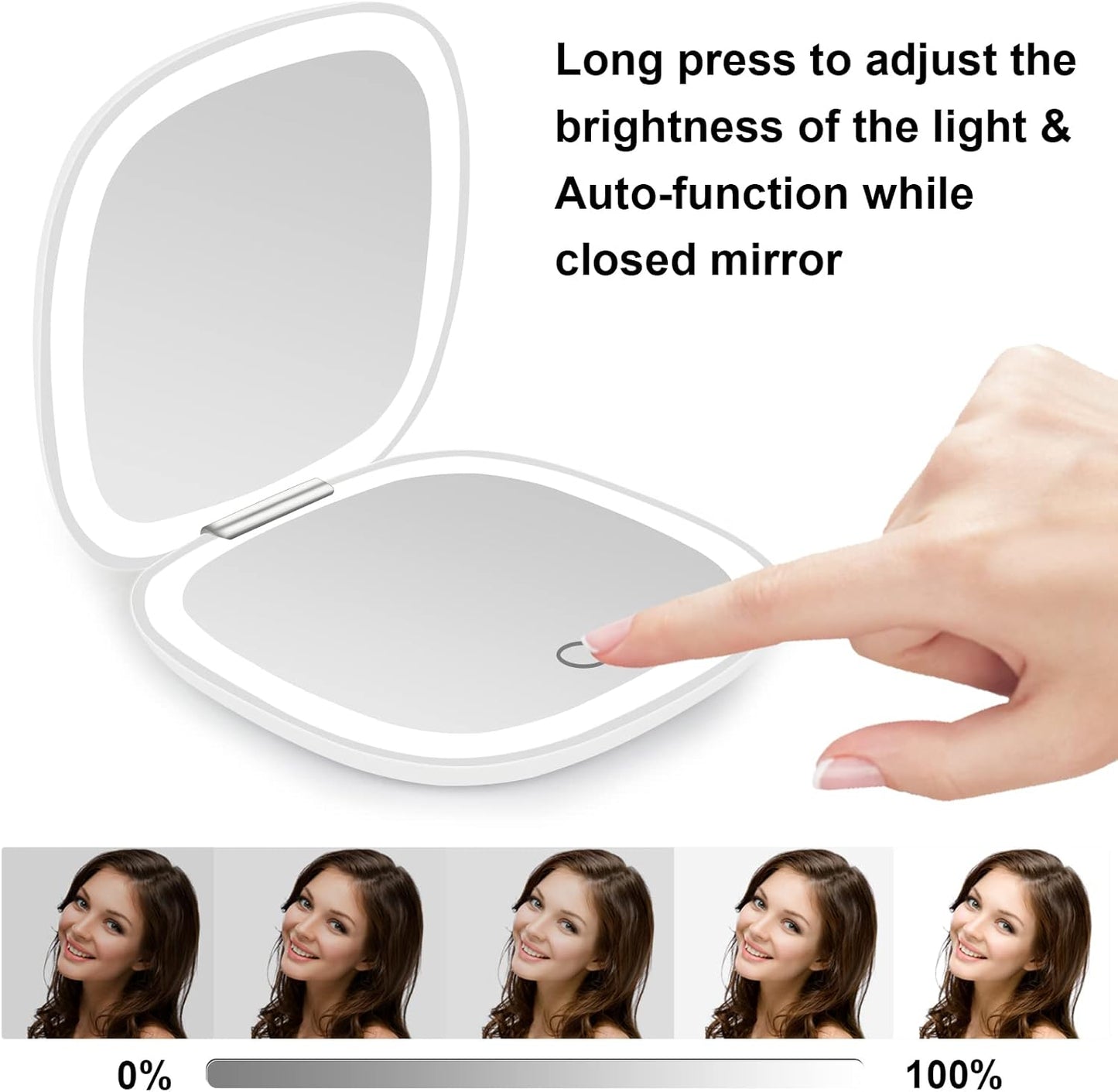 Compact LED Lighted Travel Mirror with 1X & 10X Magnification