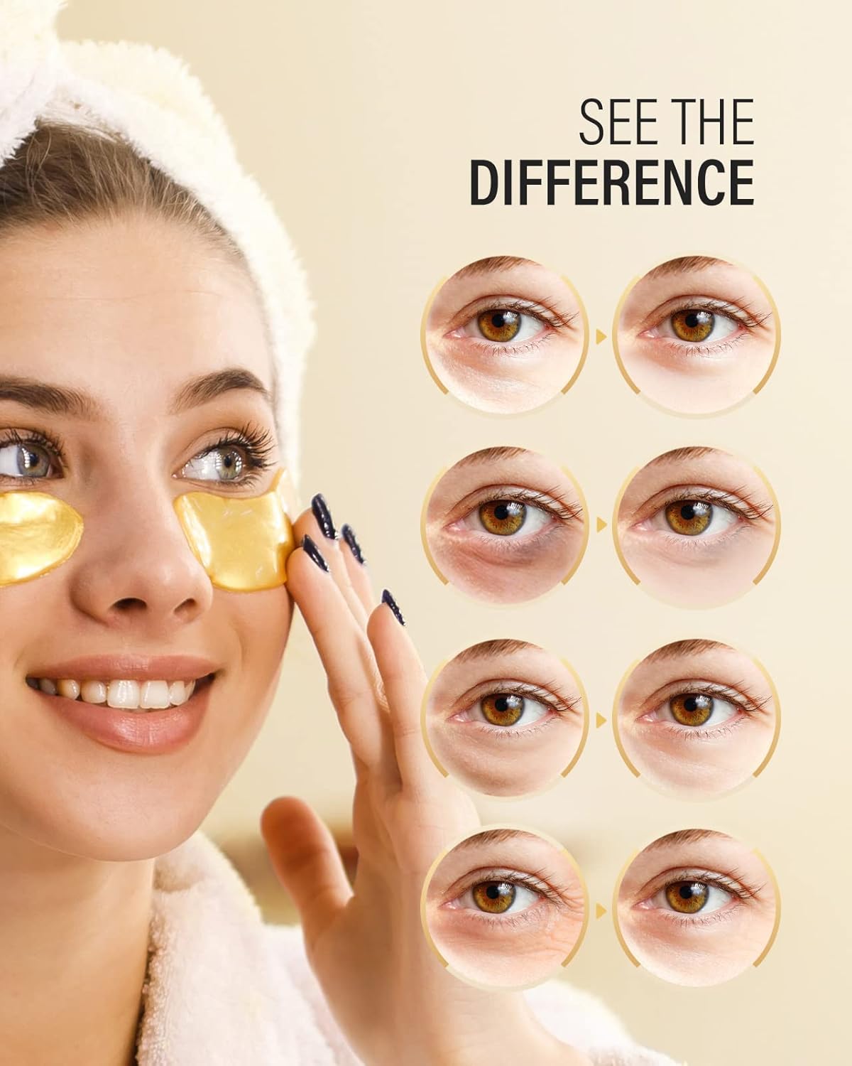 Gold Under Eye Patches – Collagen & Natural Formula with Centella, Hyaluronic Acid, and Glycerin